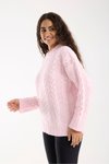 Pembe Selanik Örgü Oversize Triko Uzun Kazak