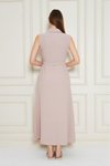 Pudra Uzun Aerobin – Gömlek Yaka Kemerli Yandan Cepli Elbise