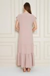 Pudra Uzun Eteği Fırfırlı Kısa Kol Apolet Detaylı Salaş Rahat Elbise