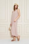 Pudra Uzun Sıfır Kol Aerobin Kumaş A Kesim Yırtmaçlı Yazlık Elbise