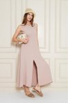 Pudra Uzun Sıfır Kol Aerobin Kumaş A Kesim Yırtmaçlı Yazlık Elbise