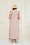Pudra Uzun Sıfır Kol Aerobin Kumaş A Kesim Yırtmaçlı Yazlık Elbise