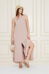 Pudra Uzun Sıfır Kol Aerobin Kumaş A Kesim Yırtmaçlı Yazlık Elbise