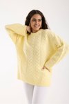 Sarı Selanik Örgü Oversize Triko Uzun Kazak