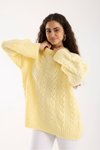 Sarı Selanik Örgü Oversize Triko Uzun Kazak