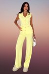 Sarı Triko Yelek Pantolon İkili Örme Yelekli Geniş Paça Takım