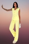 Sarı Triko Yelek Pantolon İkili Örme Yelekli Geniş Paça Takım