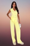 Sarı Triko Yelek Pantolon İkili Örme Yelekli Geniş Paça Takım