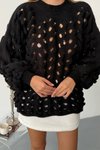 Siyah Ajurlu Triko Oversize Kazak