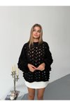 Siyah Ajurlu Triko Oversize Kazak