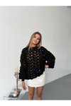 Siyah Ajurlu Triko Oversize Kazak