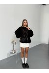 Siyah Ajurlu Triko Oversize Kazak