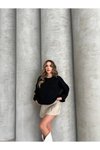 Siyah Balon Kol Triko Oversize Kazak