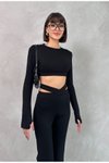 Siyah Bel Detaylı Parmak Geçirmeli Modal İkili Takım