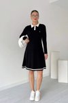 Siyah Midi Polo Yaka Uzun Kollu Modal Elbise