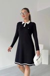Siyah Midi Polo Yaka Uzun Kollu Modal Elbise