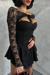 Siyah Mini Dantel Detaylı Elbise