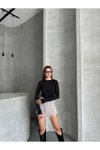 Siyah Modal Kumaş Taşlı Body