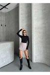 Siyah Modal Kumaş Taşlı Body