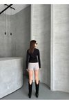 Siyah Modal Kumaş Taşlı Body