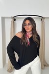 Siyah Ön Arka V Yaka Yumoş Örme Bluz