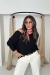 Siyah Ön Arka V Yaka Yumoş Örme Bluz