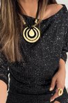 Siyah Payetli Kayık Yaka Bluz