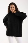 Siyah Selanik Örgü Oversize Triko Uzun Kazak