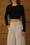 Siyah Tokalı Premium Crop Bluz