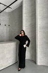 Siyah Uzun Desenli Ful Astarlı Ajur Triko Elbise