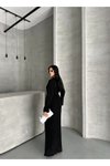 Siyah Uzun Desenli Ful Astarlı Ajur Triko Elbise