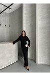 Siyah Uzun Desenli Ful Astarlı Ajur Triko Elbise
