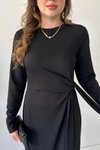 Siyah Uzun Kol Bağlama Detaylı Modal Elbise