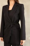 Siyah Yandan Bağlamalı Blazer Şık Ve Rahat Ceket