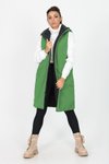 Yeşil Kapüşonlu Çift Taraflı Uzun Kapitone Neo Yelek