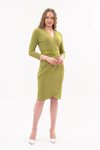 Green Midi Crepe Belted Seasonal Wrap Dress with Wrap Collar Detail