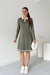 فستان ميدي أخضر بياقة بولو وأكمام طويلة من المودال