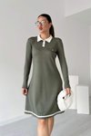 Yeşil Midi Polo Yaka Uzun Kollu Modal Elbise