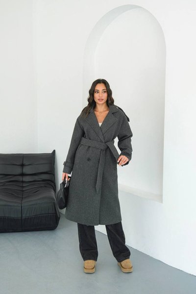 Anthracite Belted Lined Melton Coat with Epaulet Details