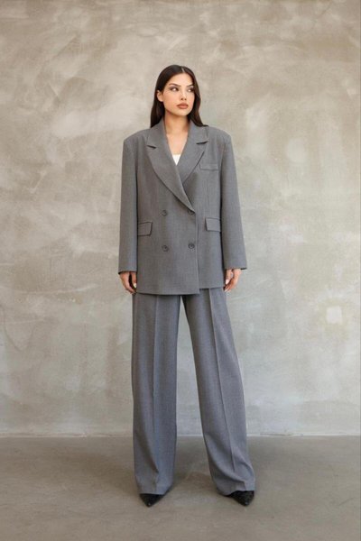 Anthracite Premium Polyviscose Jacket and Trousers Two-Piece Set