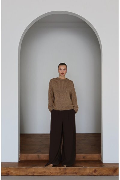 Bej Oversize Örme Kazak
