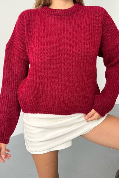 Bordo Balon Kol Triko Oversize Kazak