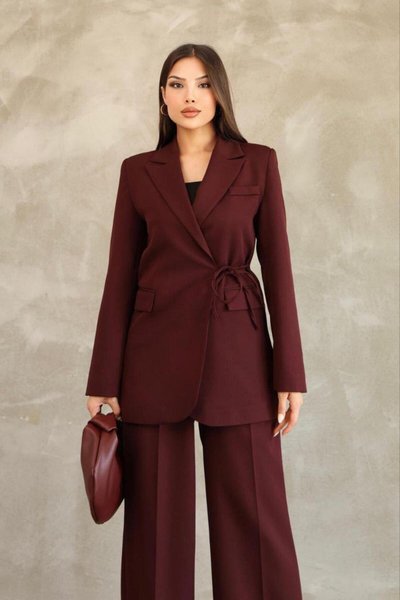 Burgundy Side-Tie Stylish and Comfortable Blazer Jacket