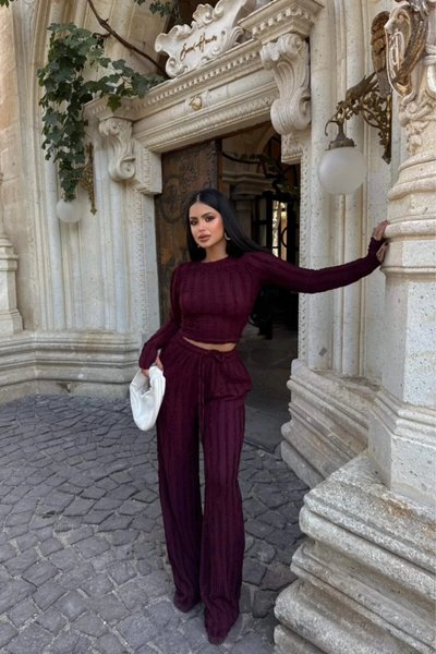 Bordo Fitilli Ters Dikiş İkili Takım