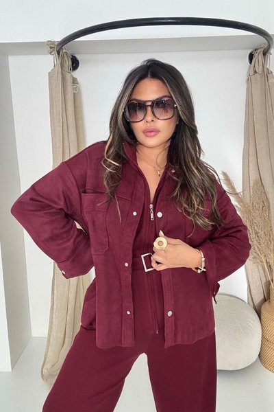 Burgundy Suede Pocketed Shirt