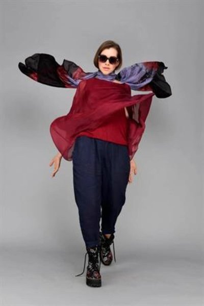 Bordo İtalyan Yarasa Kollu İpek Bluz