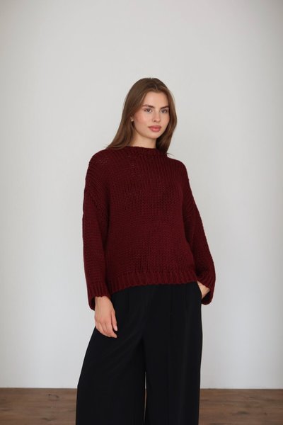 Bordo Oversize Örme Kazak
