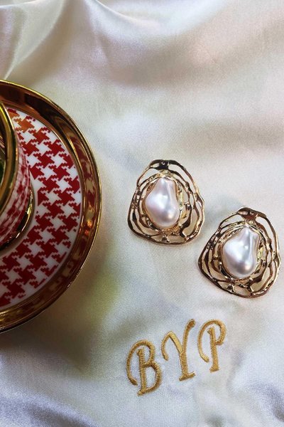 Gold Barok İnci Küpe