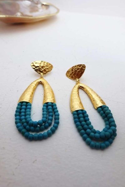 Gold Mavi Salkım Küpe
