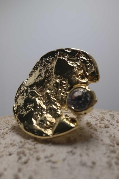 Gold Taşlı Dolunay Yüzük